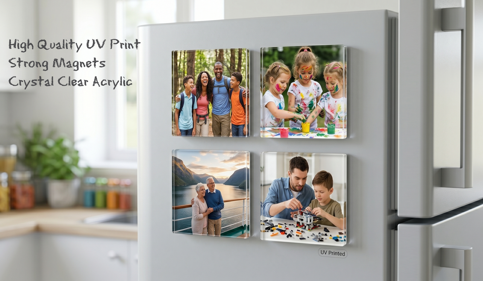 photo block magnet Custom Magnetic Acrylic Photo Blocks – Set of 4 (8cm x 8cm) - Image 1